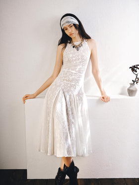 Sheer Jacquard Halter Maxi Dress