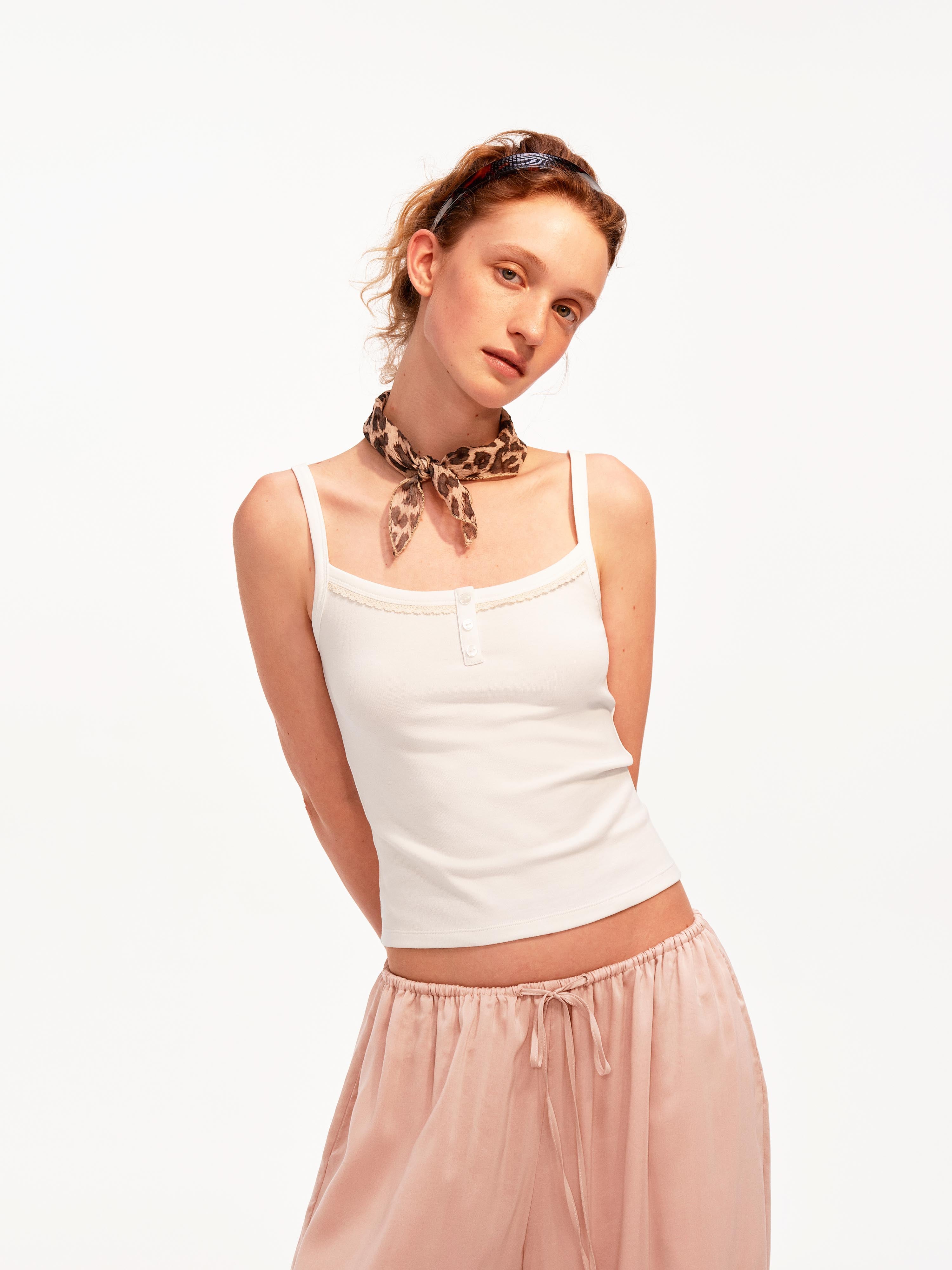 Lace Trim Henley Tank
