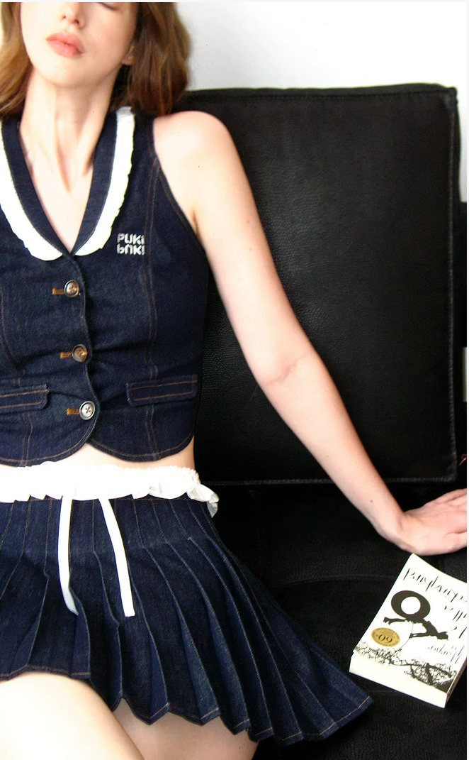 Denim Layered Vest Set