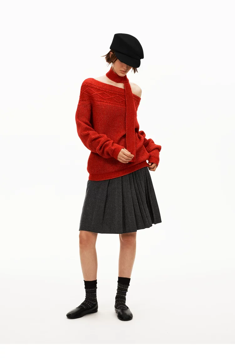 Wool Cable Knit Scarf Sweater