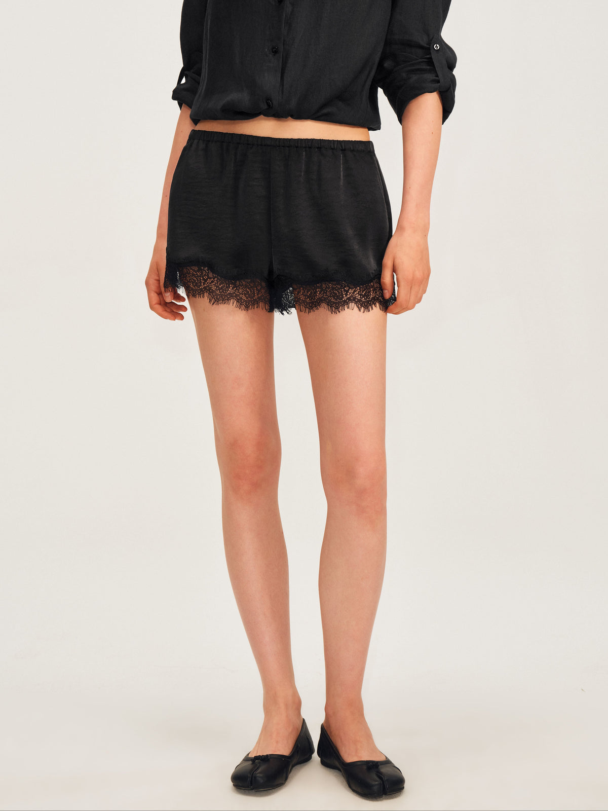 Lace-Trim Satin Shorts