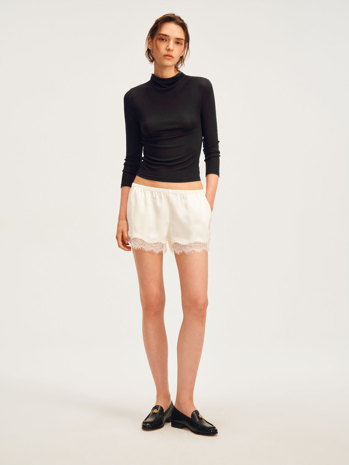 Lace-Trim Satin Shorts