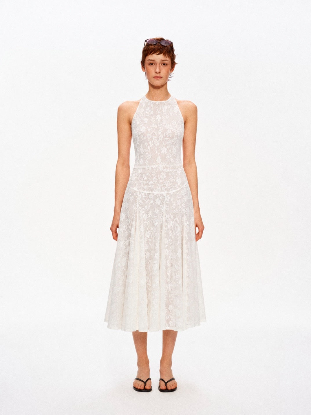 Sheer Jacquard Halter Maxi Dress