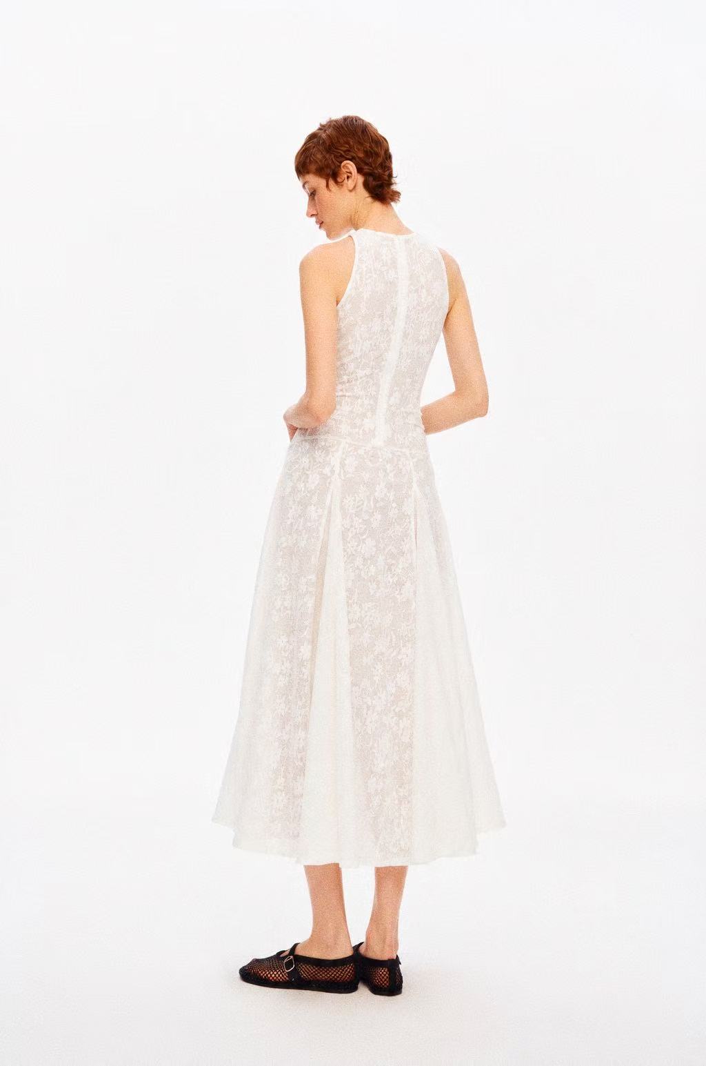 Sheer Jacquard Halter Maxi Dress
