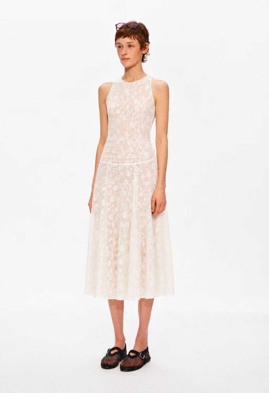 Sheer Jacquard Halter Maxi Dress