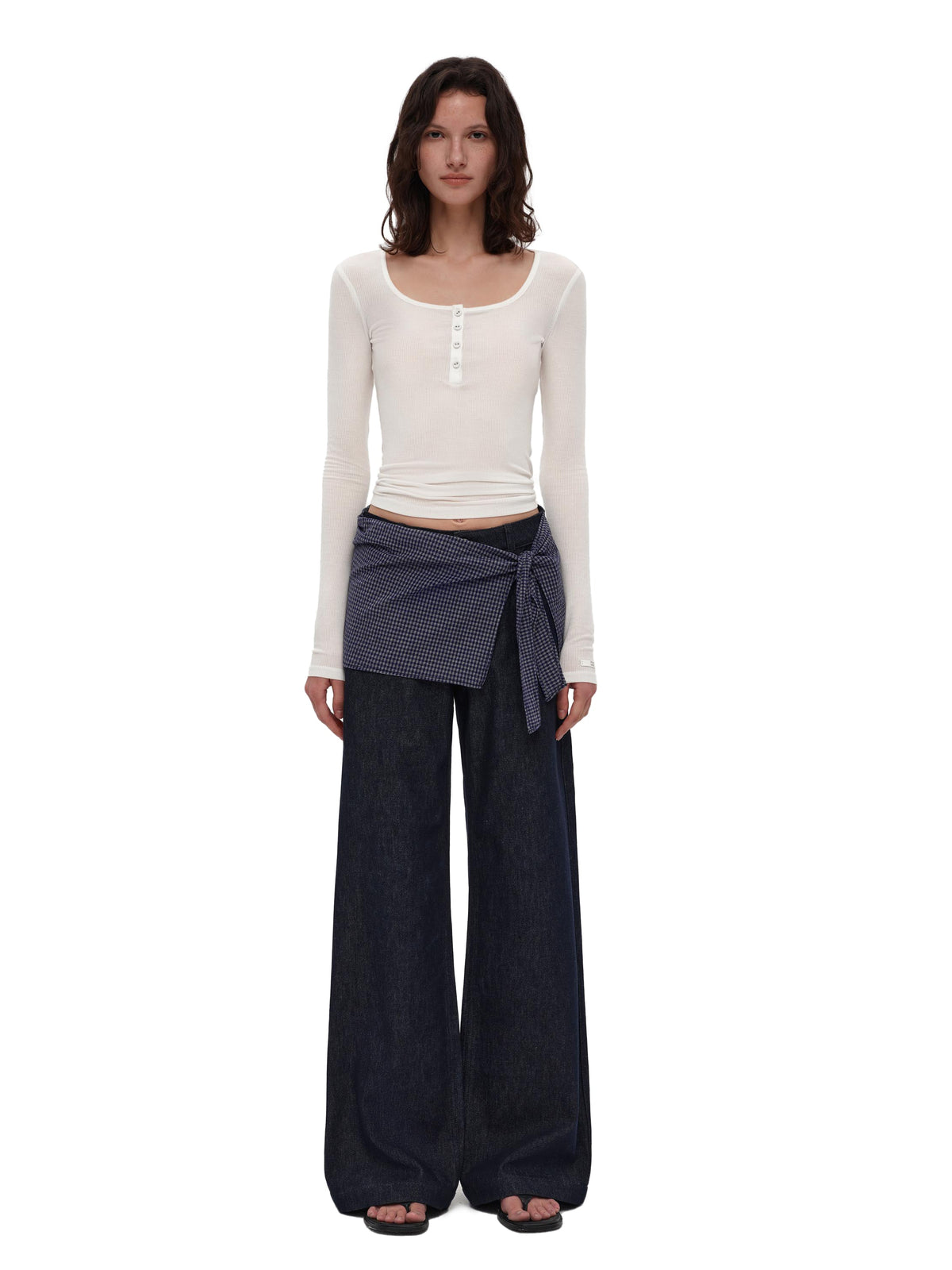 Gingham Tie Straight-Leg Jeans