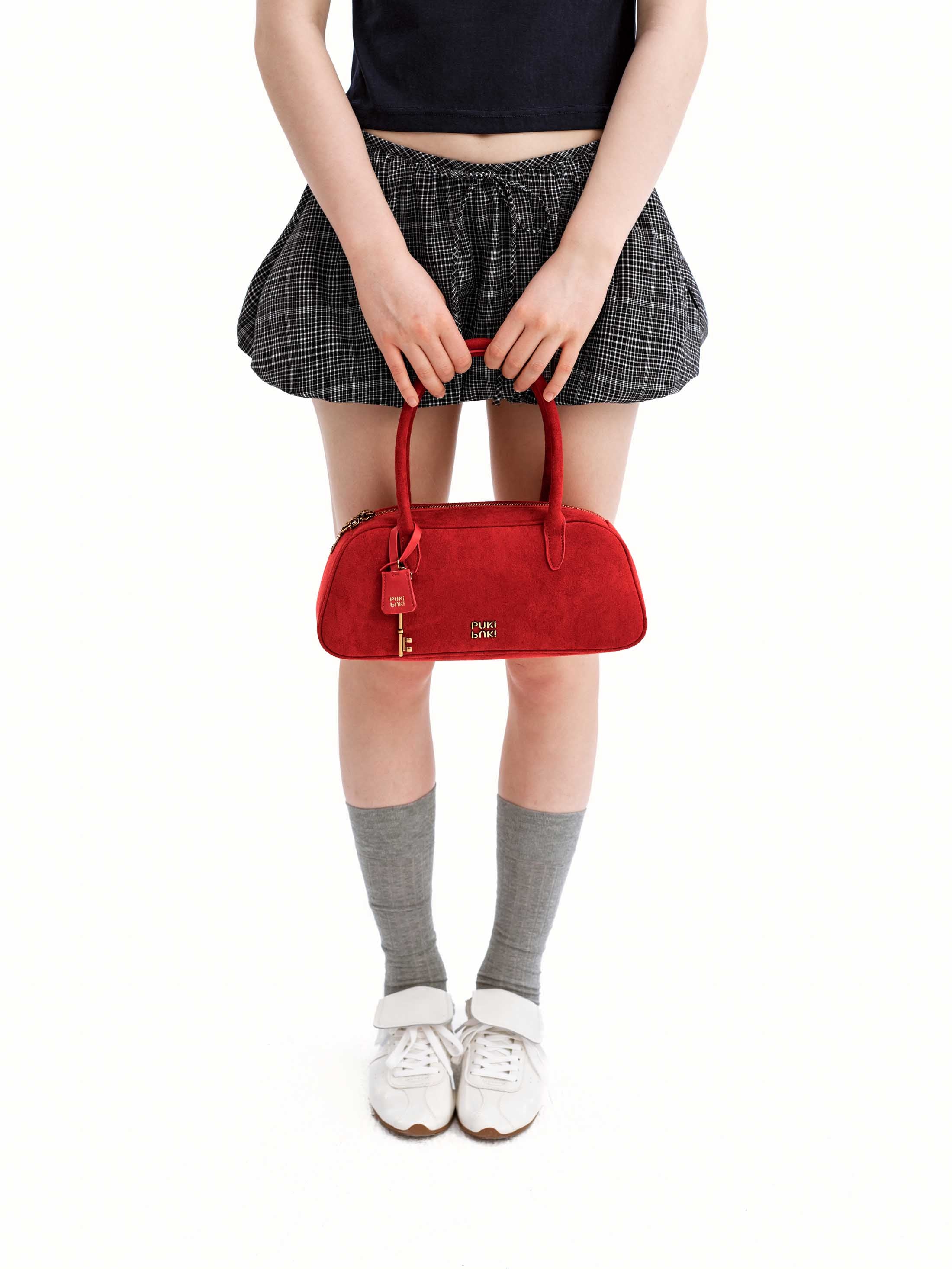 Vintage Suede Full-Grain Leather Boston Bag