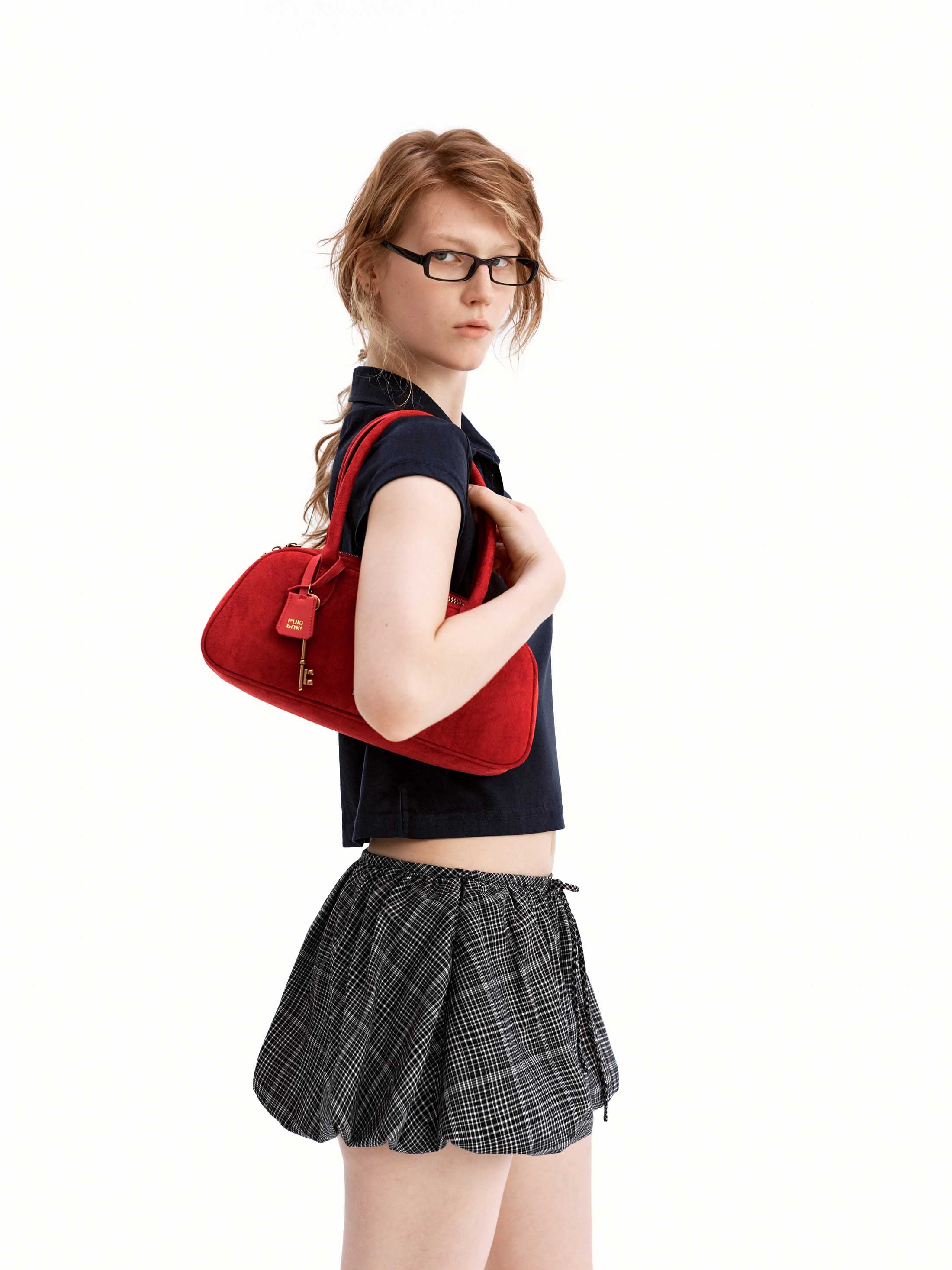 Vintage Suede Full-Grain Leather Boston Bag