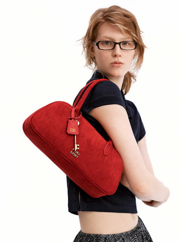 Vintage Suede Full-Grain Leather Boston Bag