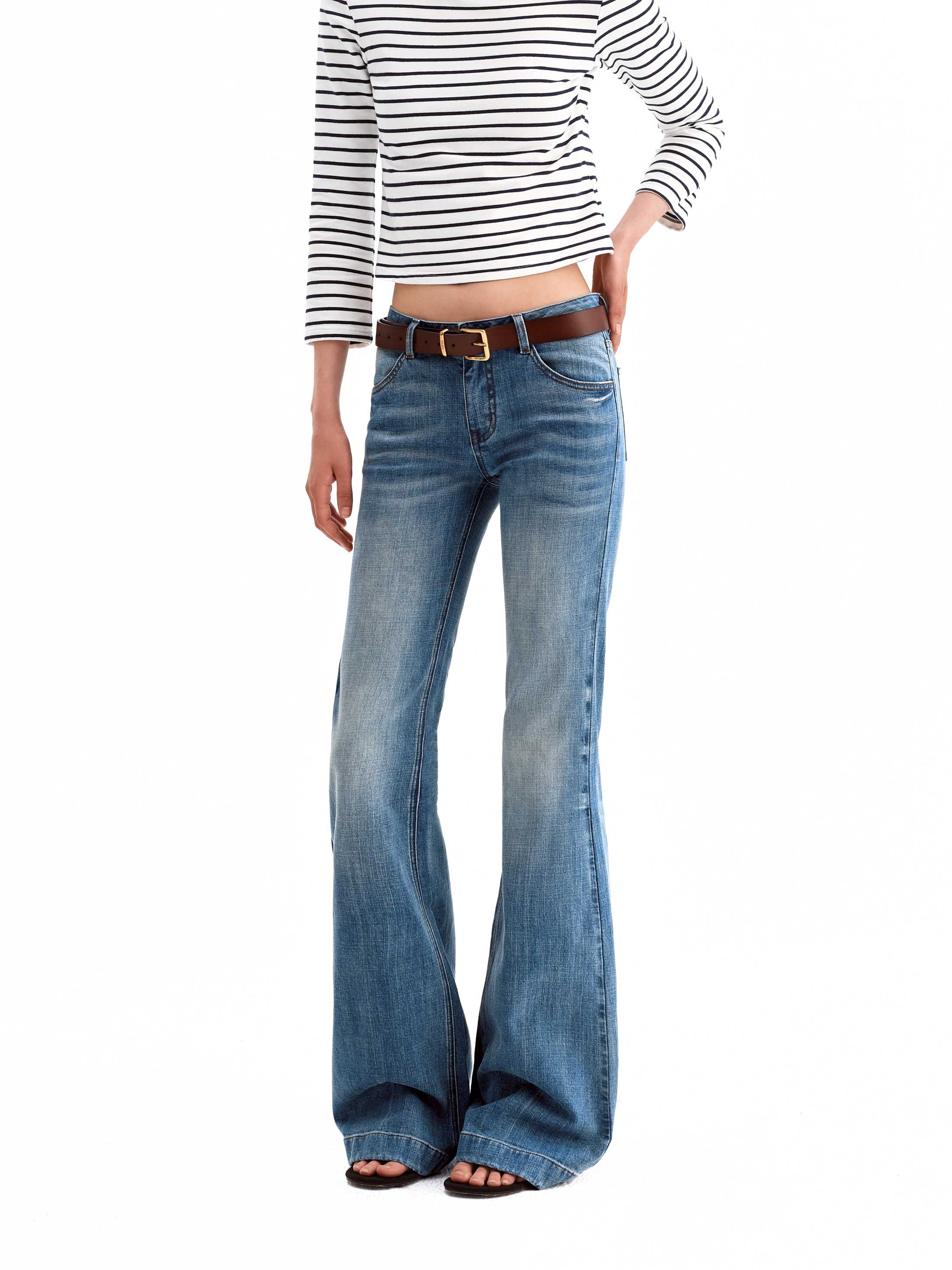 Vintage Mid-Low Rise Stretch Flared Denim Pants