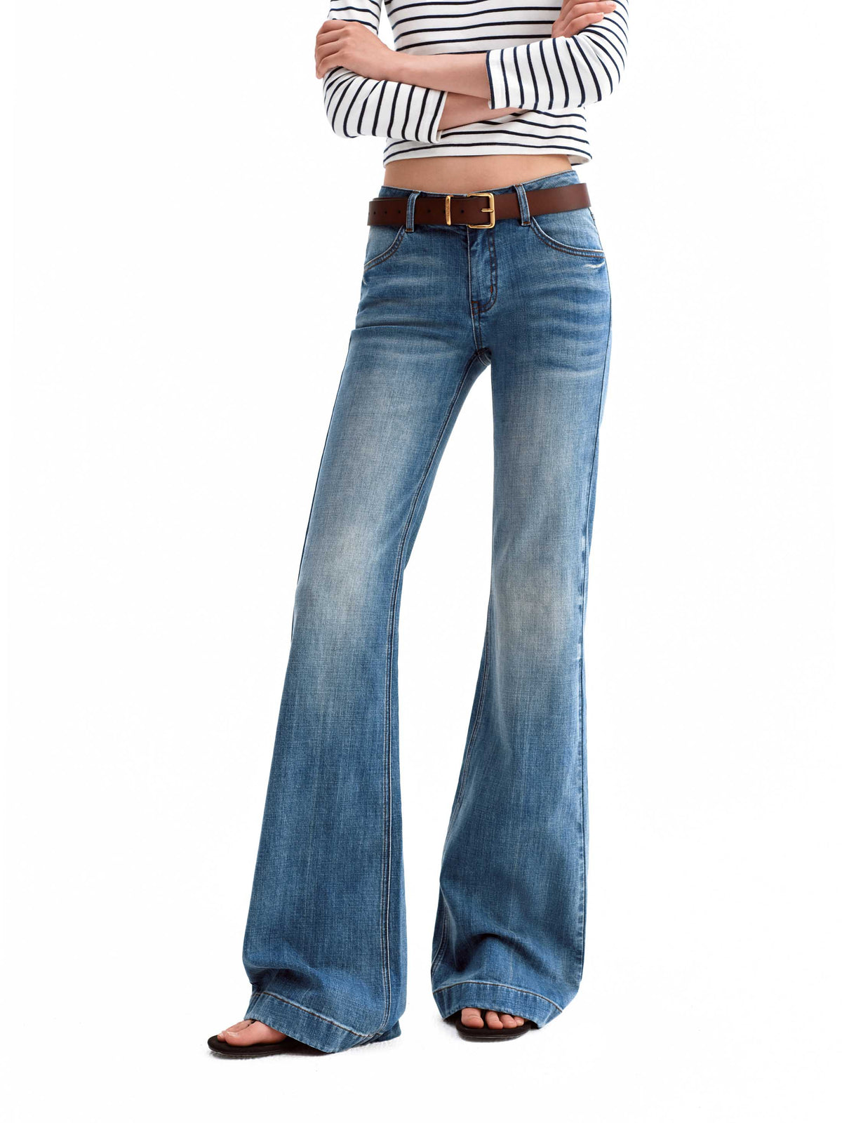 Vintage Mid-Low Rise Stretch Flared Denim