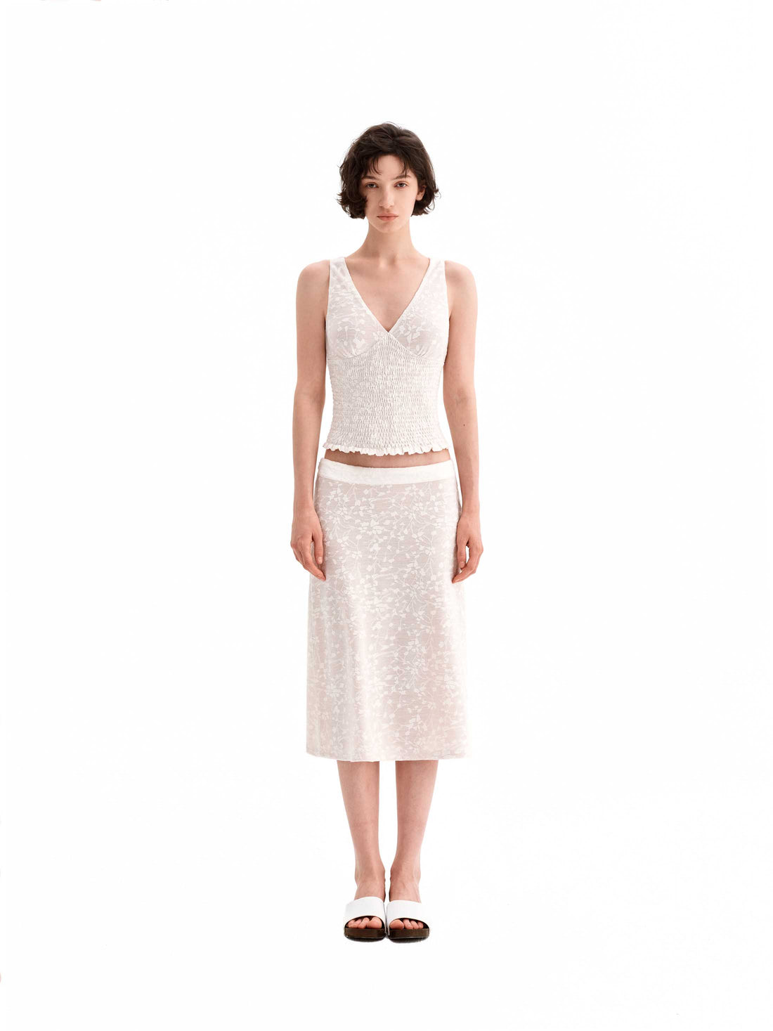 Jacquard Textured Sleeveless Top & Skirt Set