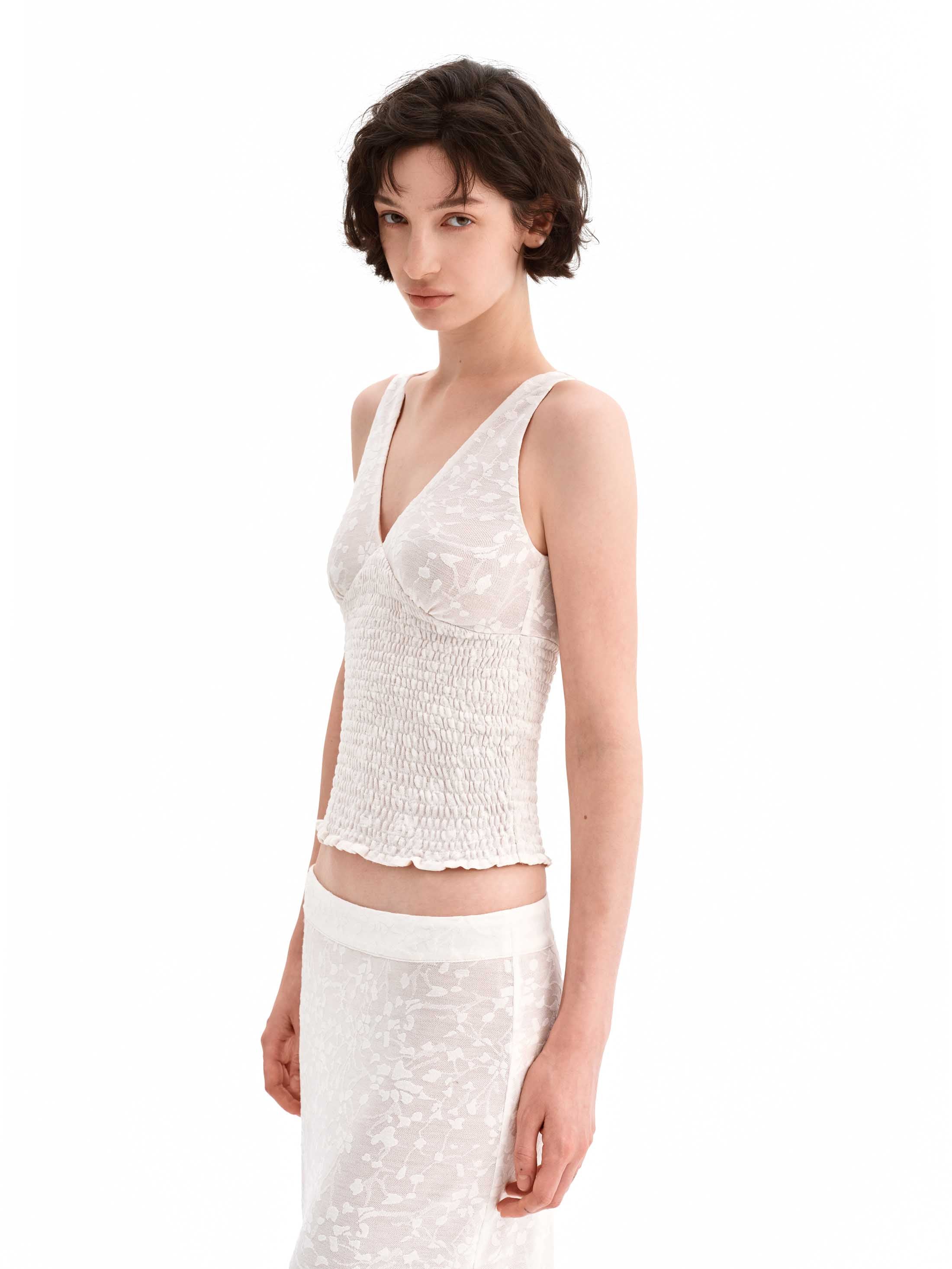 Jacquard Textured Sleeveless Top & Skirt Set