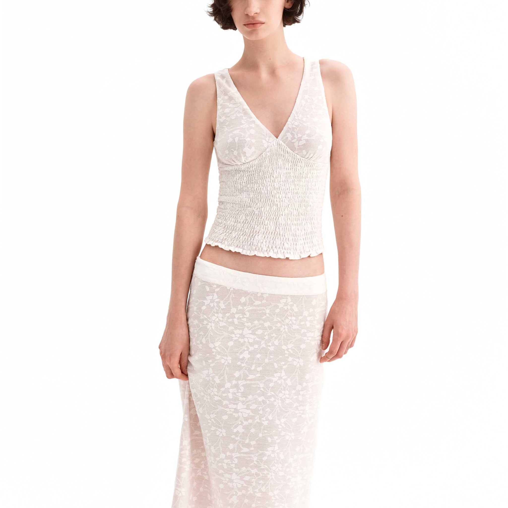 Jacquard Textured Sleeveless Top & Skirt Set