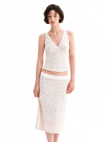 Jacquard Textured Sleeveless Top & Skirt Set