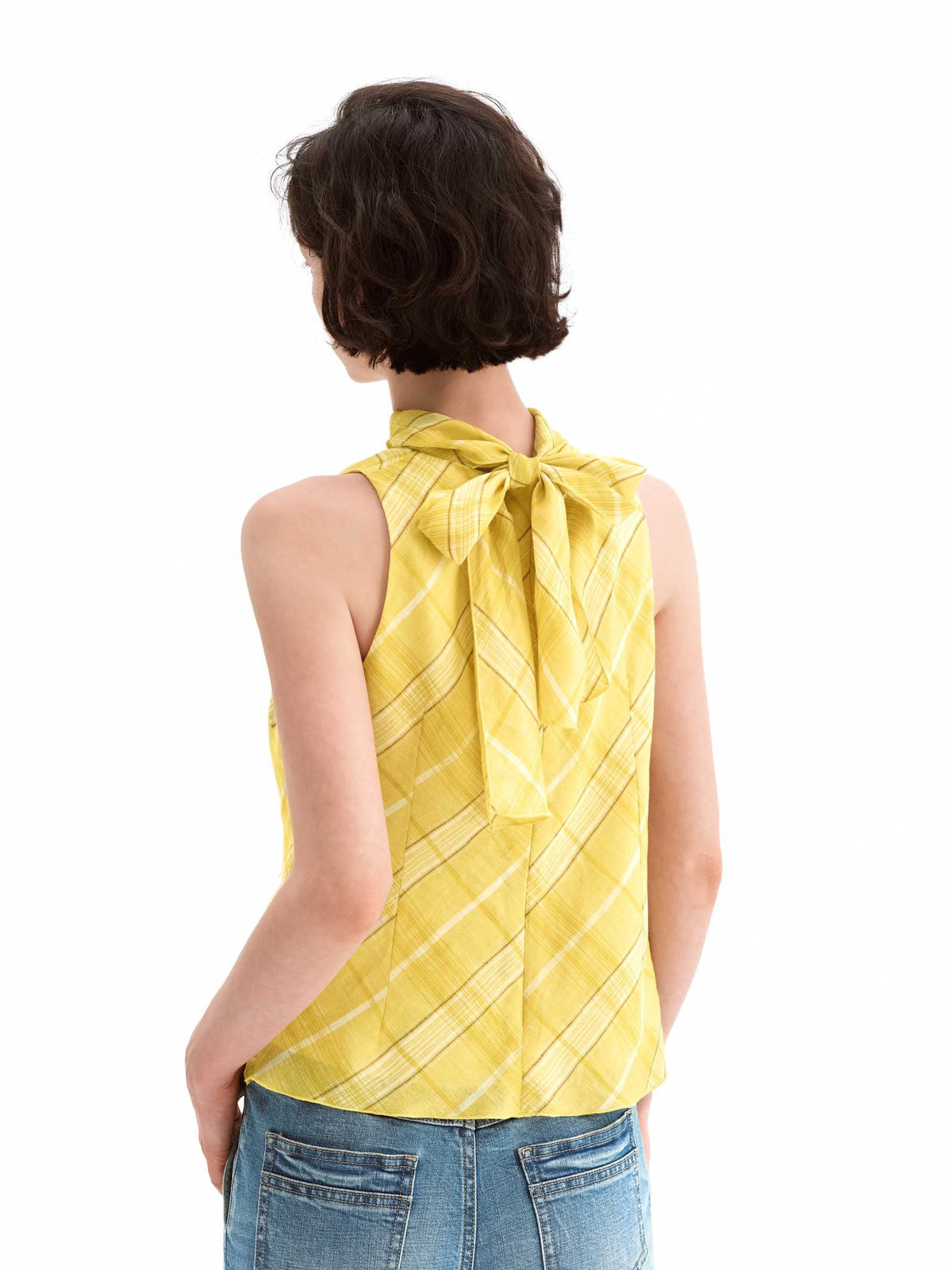 Linen Halter Back Bow Top