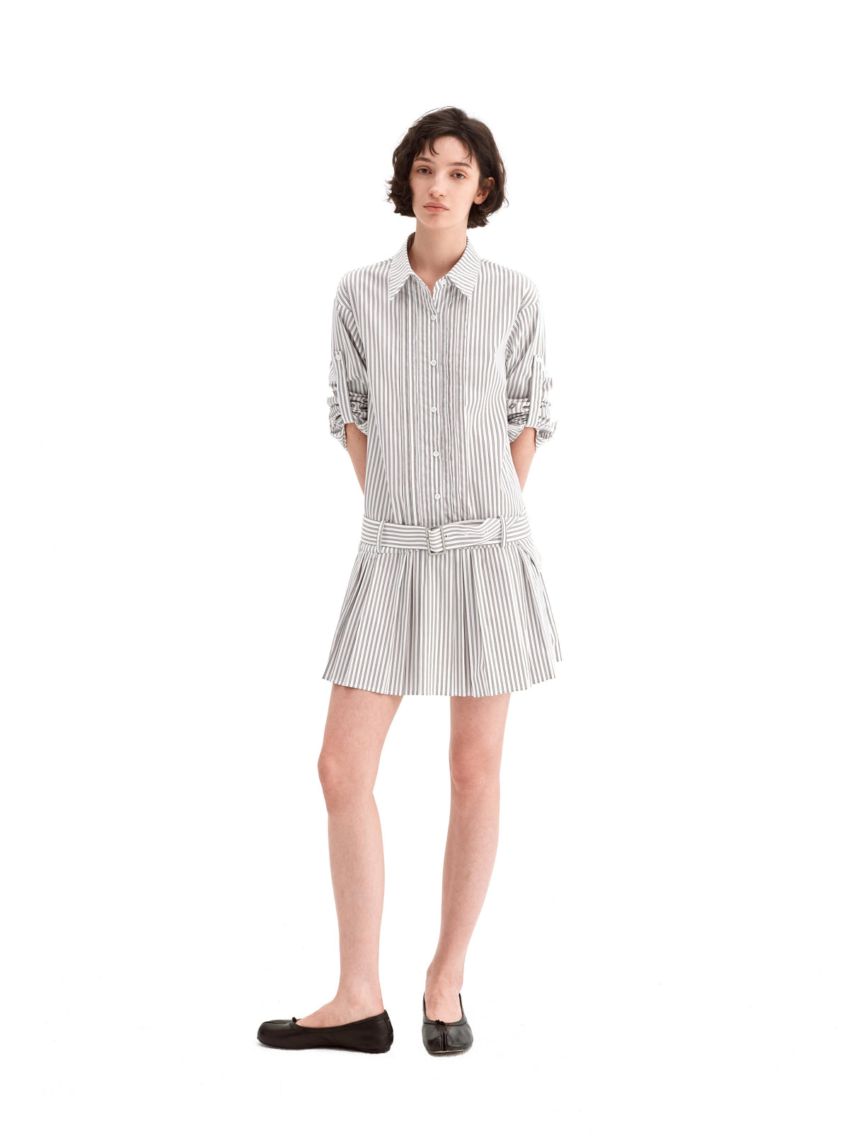 Striped Pleated Shirt Dress