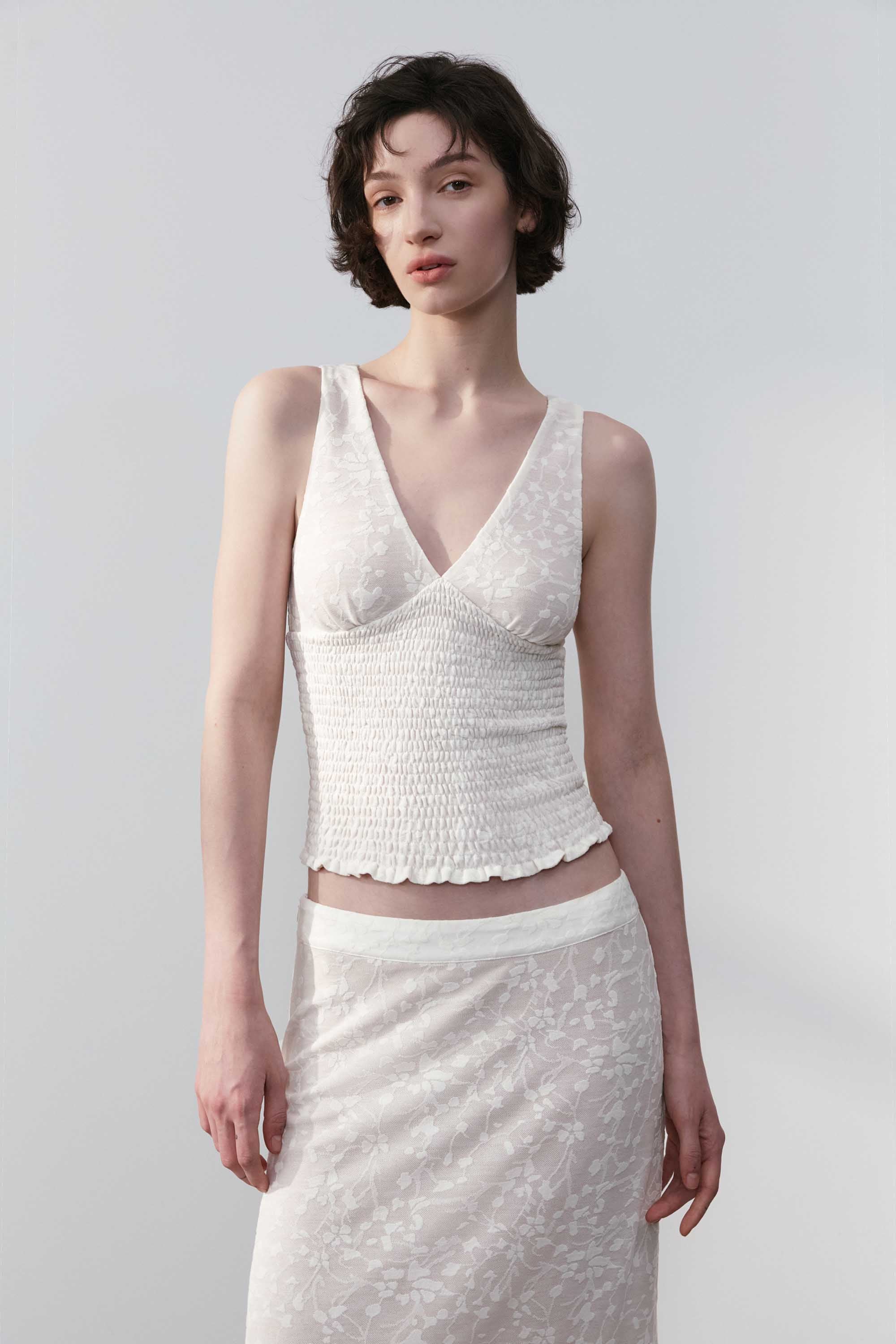 Jacquard Textured Sleeveless Top & Skirt Set