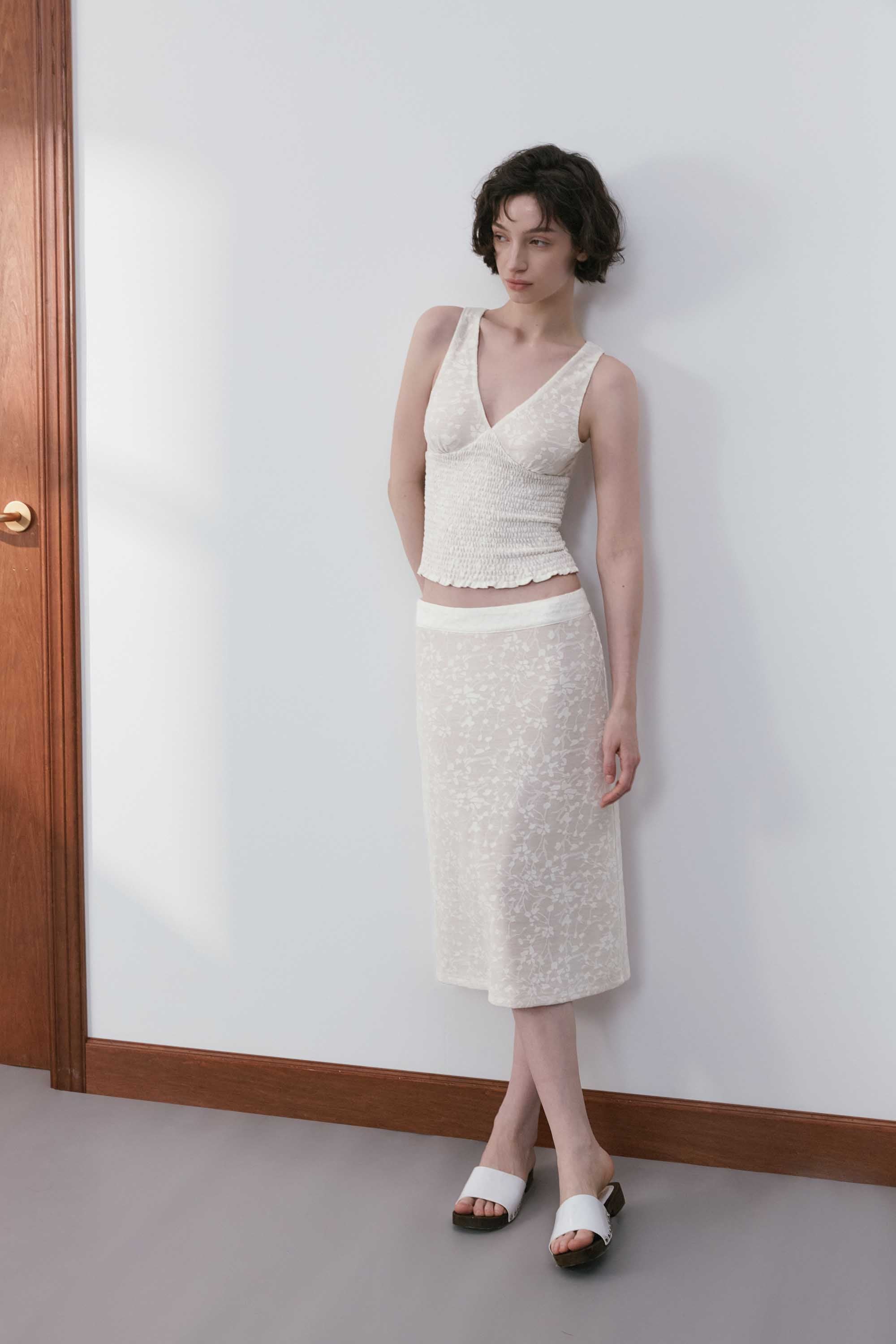 Jacquard Textured Sleeveless Top & Skirt Set