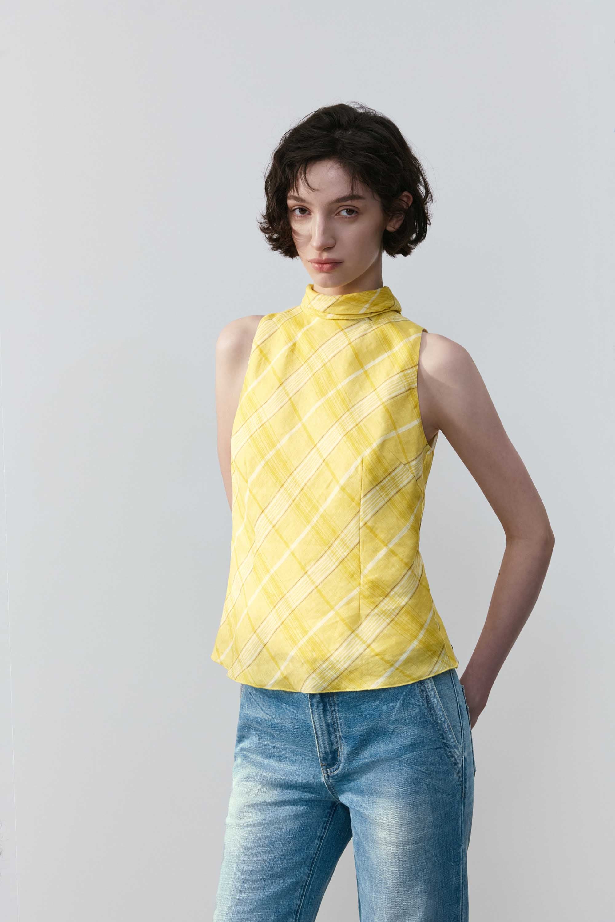 Linen Halter Back Bow Top