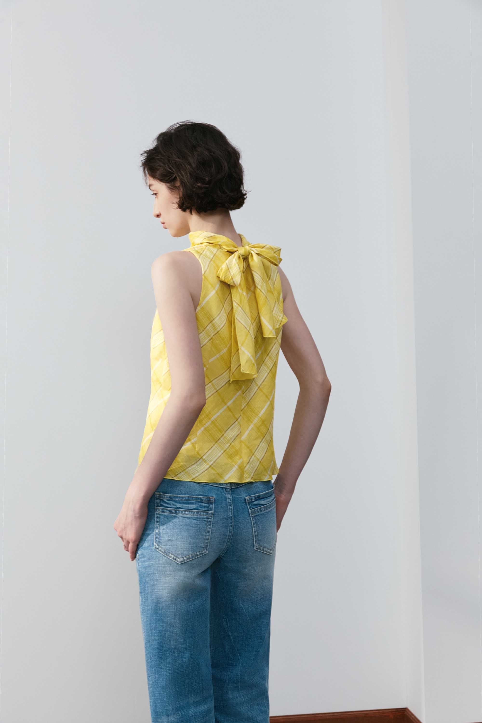 Linen Halter Back Bow Top