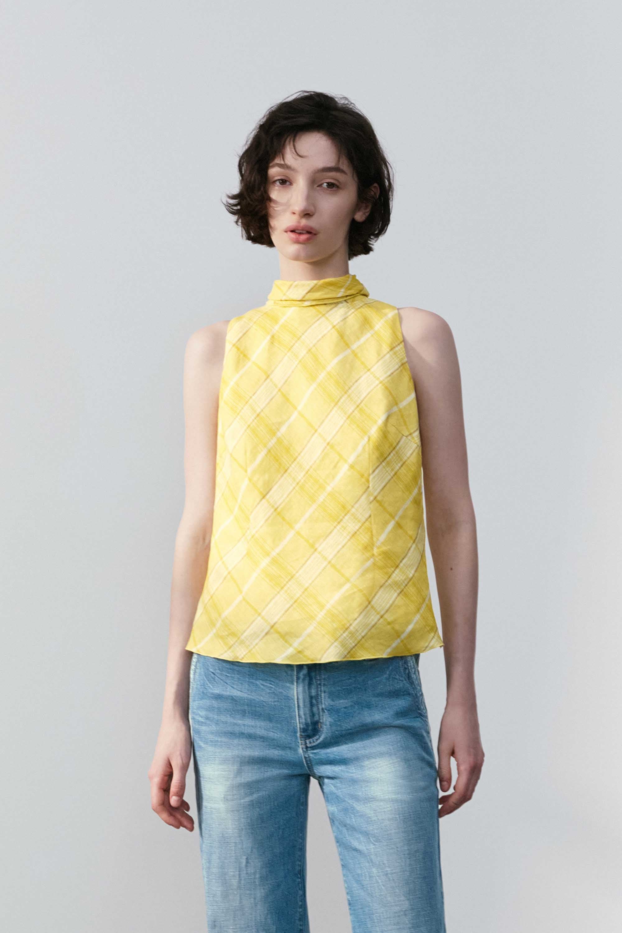 Linen Halter Back Bow Top