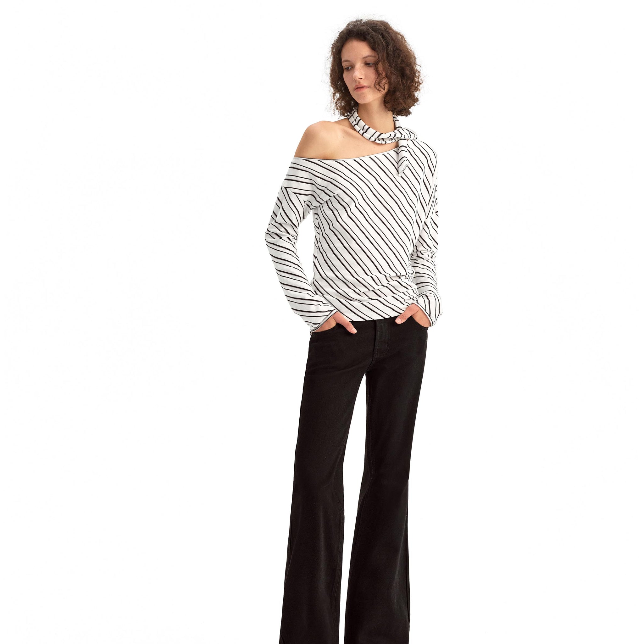 Striped Off-the-shoulder Knit