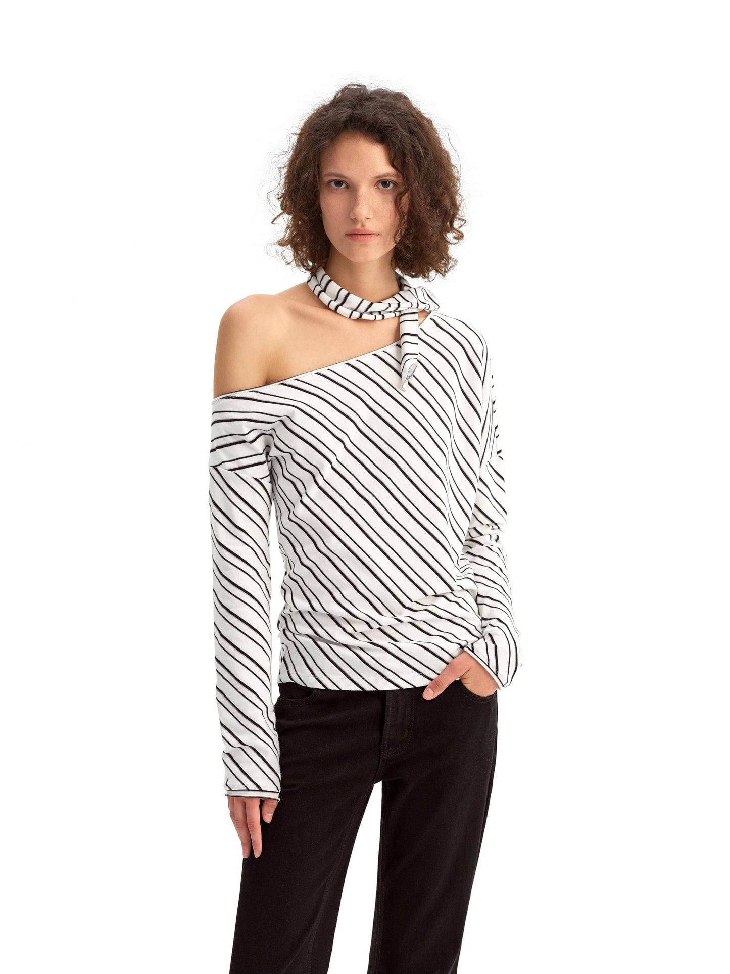 Striped Off-the-shoulder Knit