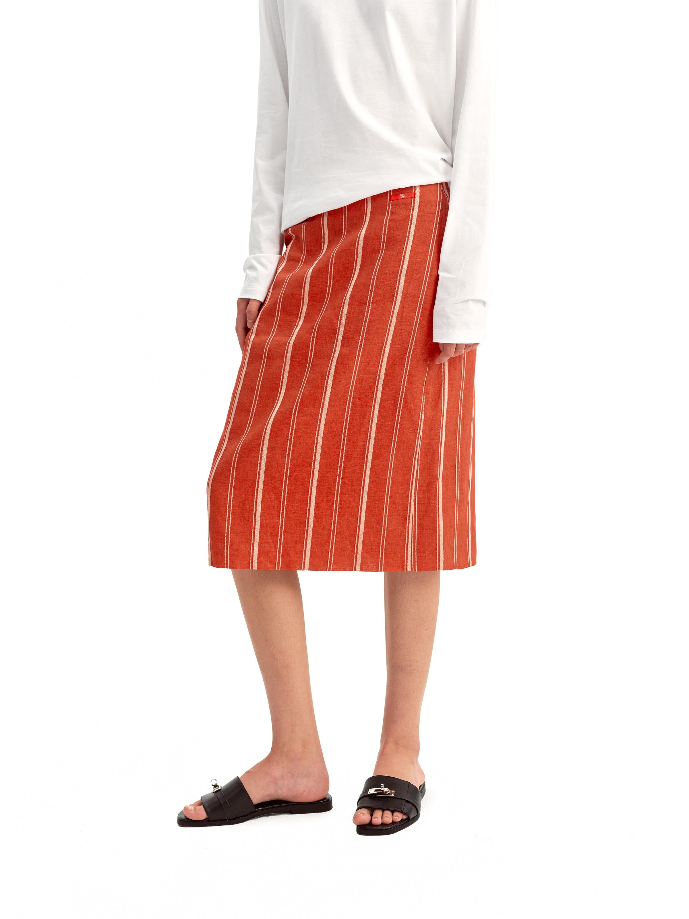 Red & White Striped Wrap Skirt