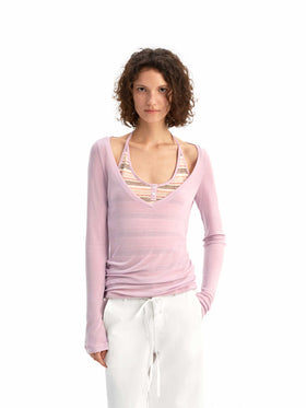 Soft Striped Faux Two-Piece Long-Sleeve Top