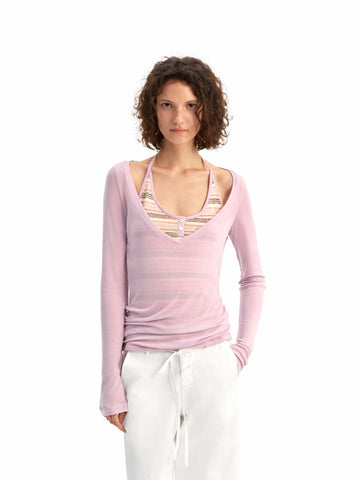 Soft Striped Faux Two-Piece Long-Sleeve Top