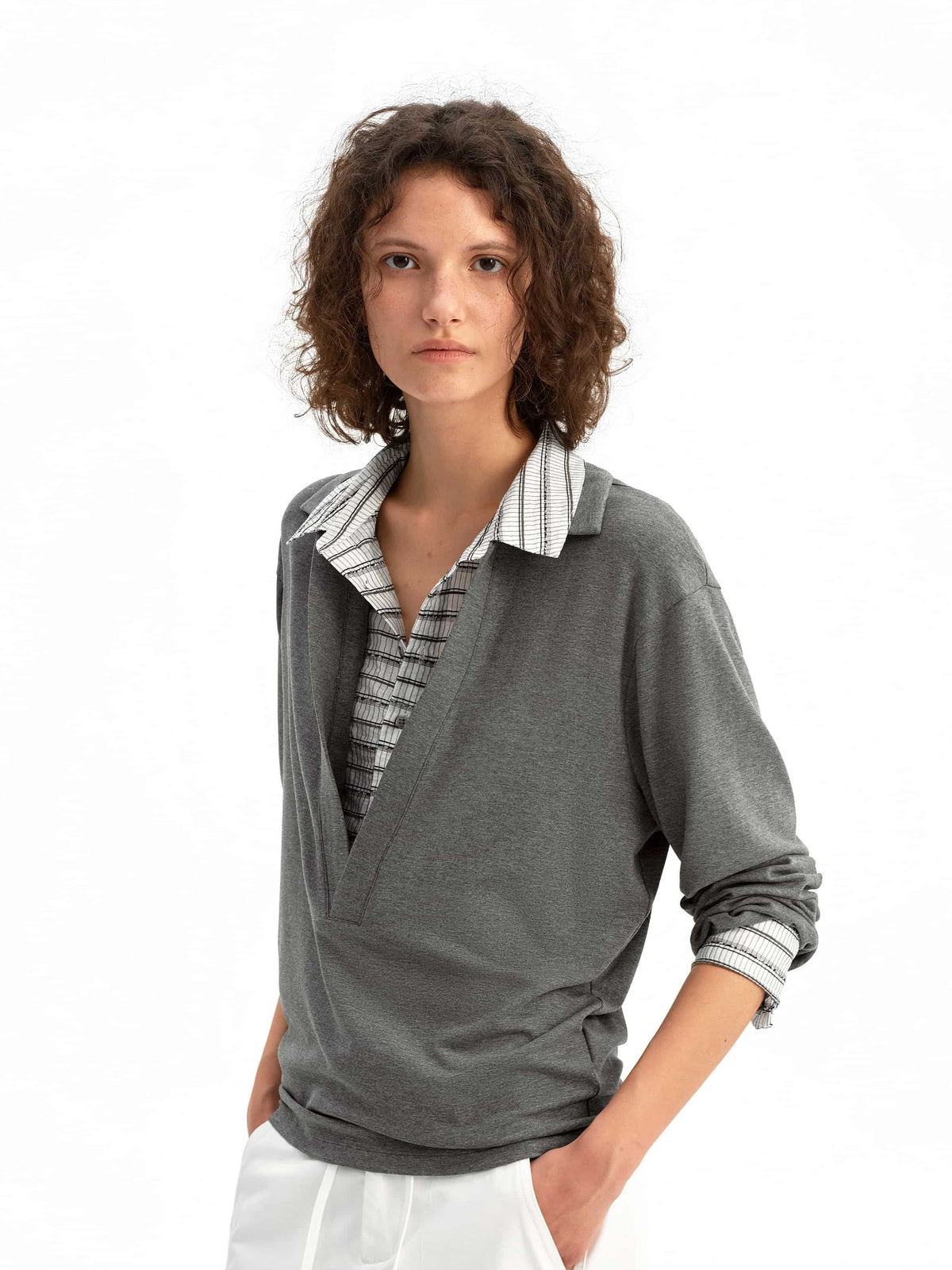 Layered Stripe V-Neck Shirt