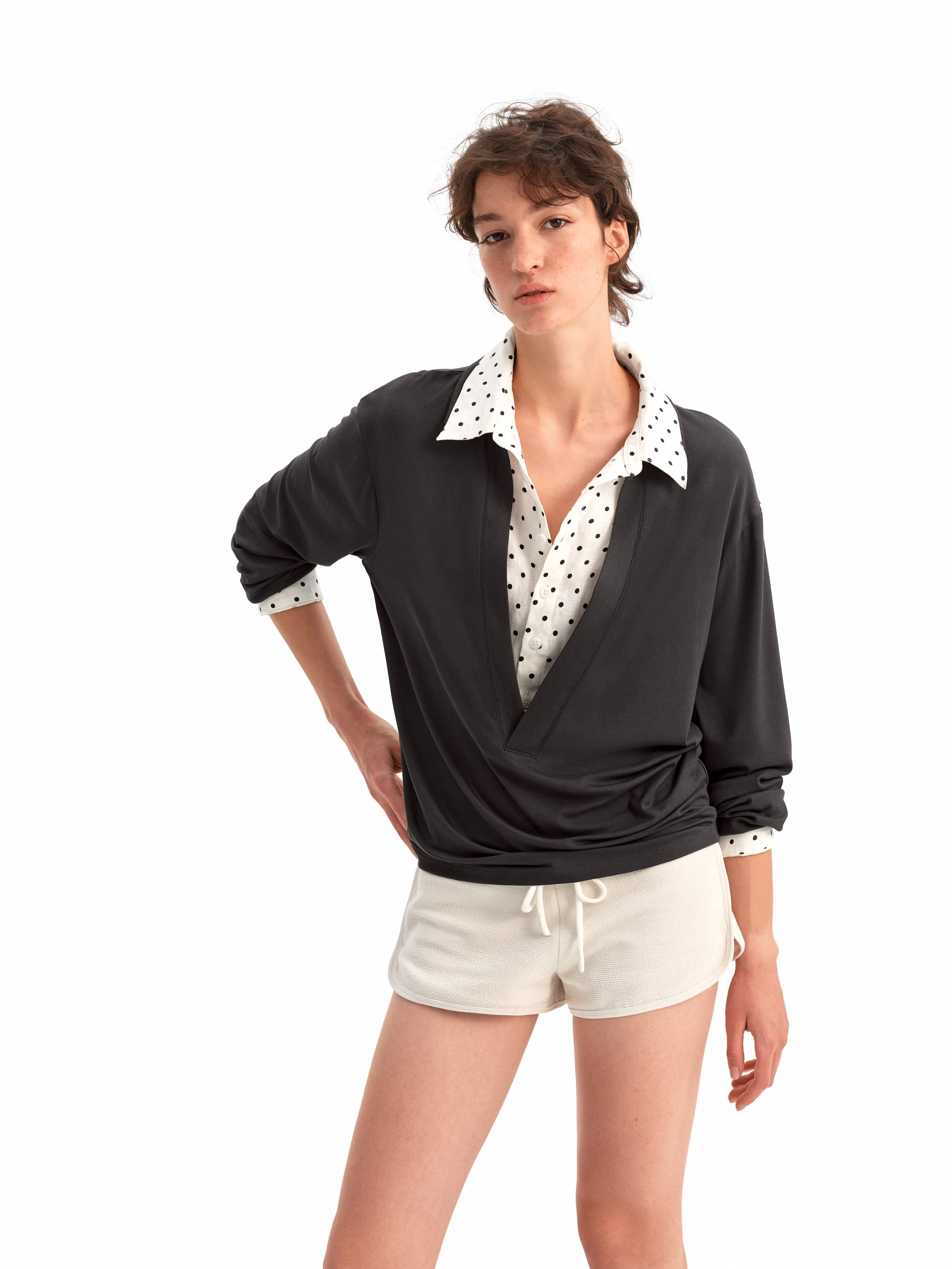 Layered Polka V-Neck Knit Shirt