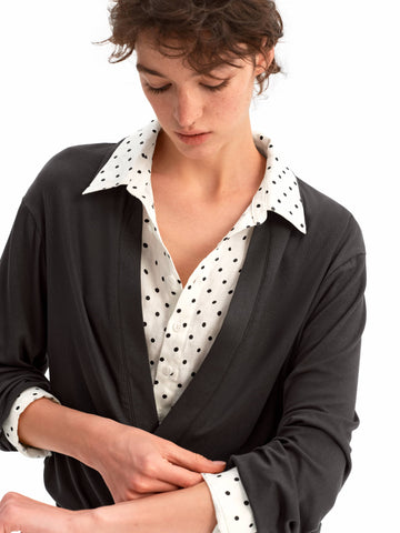 Layered Polka V-Neck Knit Shirt