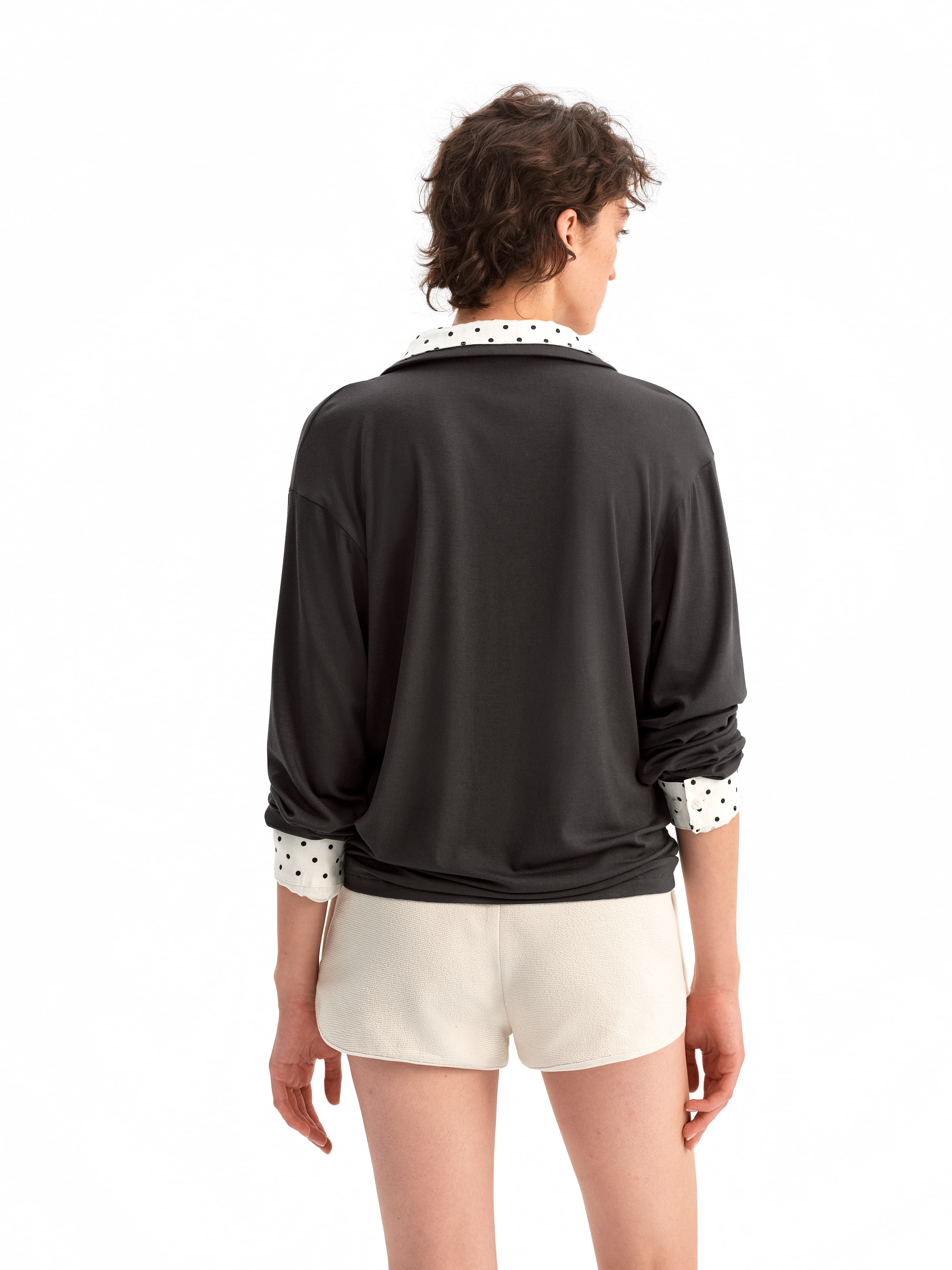 Layered Polka V-Neck Knit Shirt