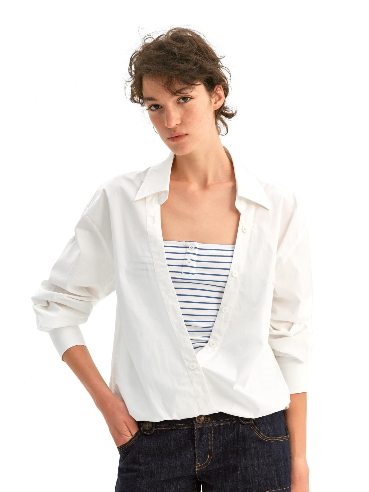 Layered Sailor Stripe V-Neck Shirt