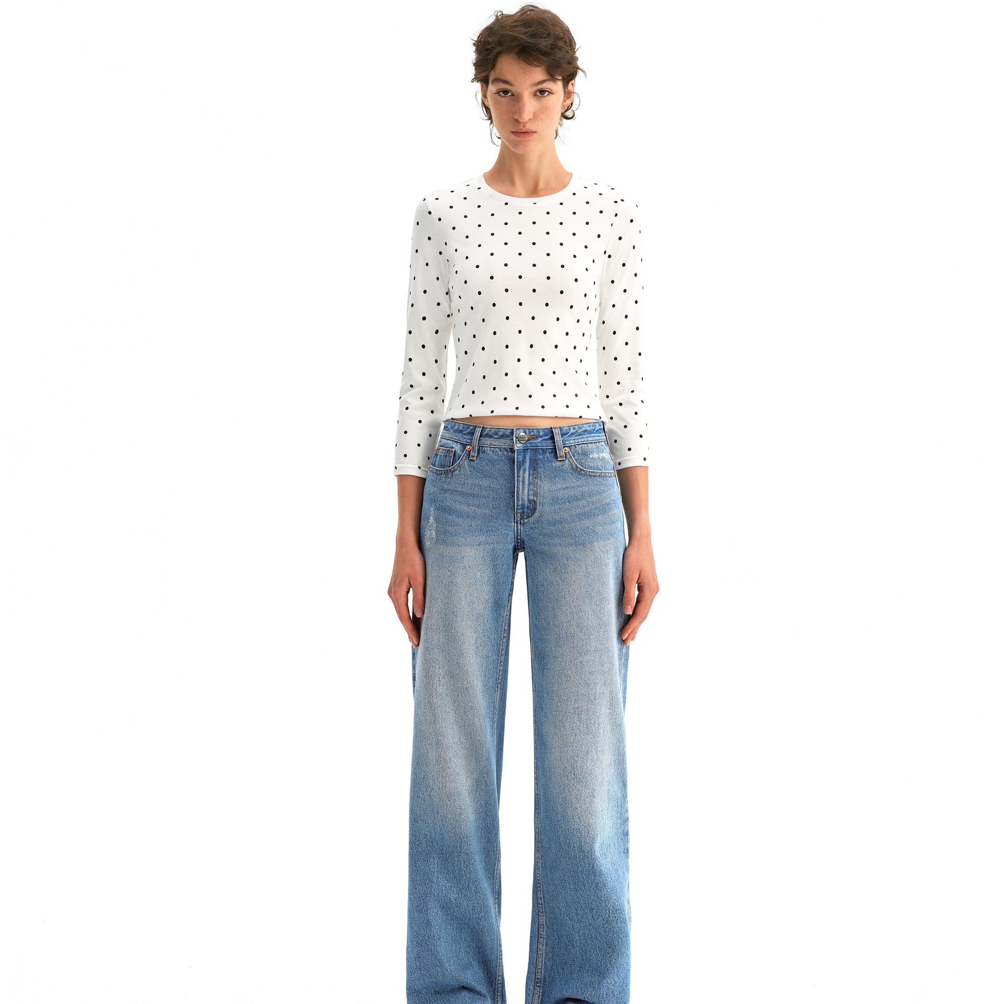 Polka-Dot 3/4 Sleeve Slim Top