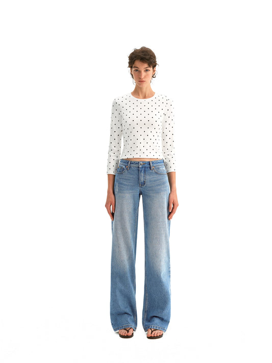 Polka-Dot 3/4 Sleeve Slim Top
