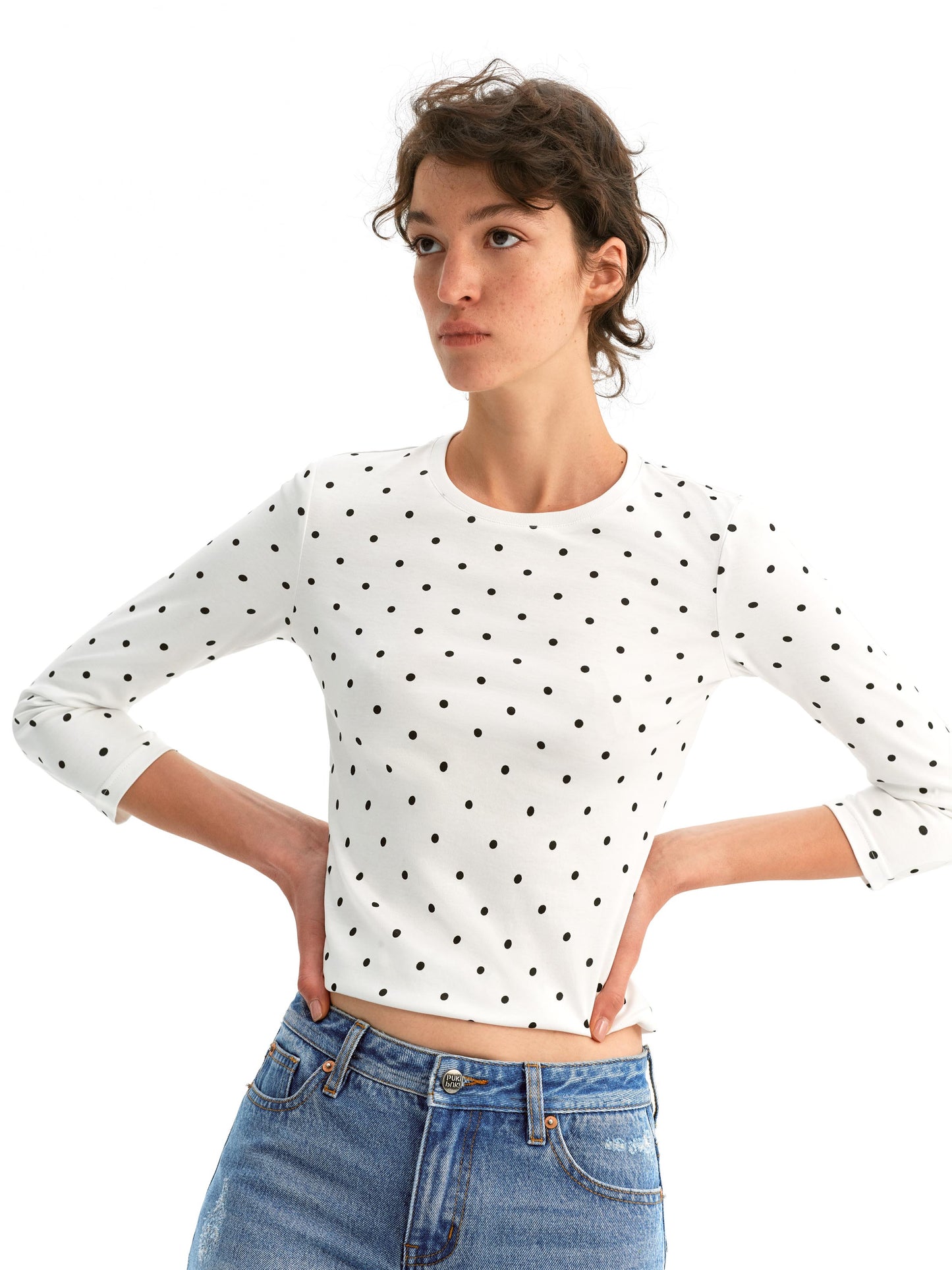 Polka-Dot 3/4 Sleeve Slim Top