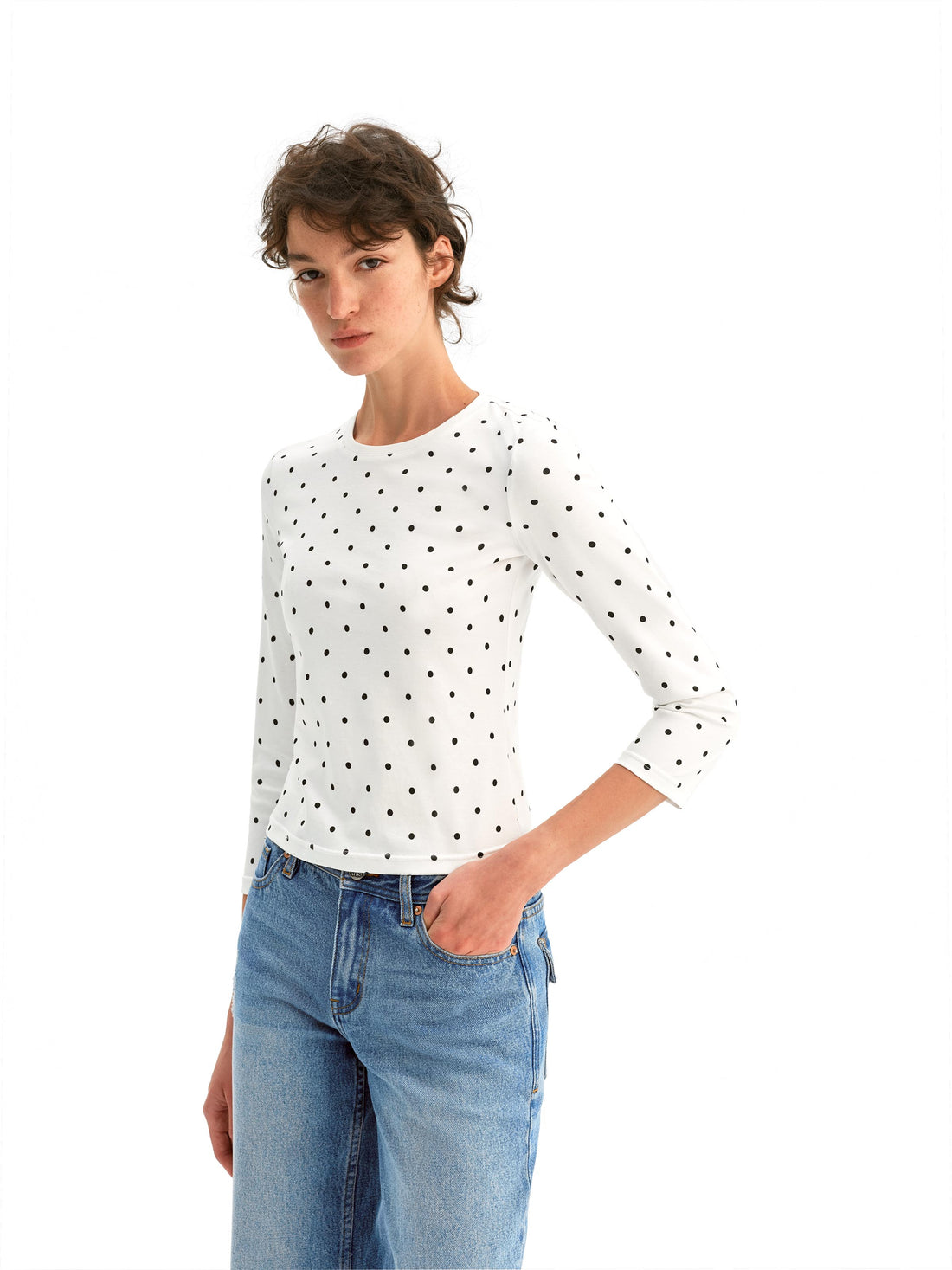 Vintage Polka Dot Crop Tee 3/4 Sleeve Summer Top