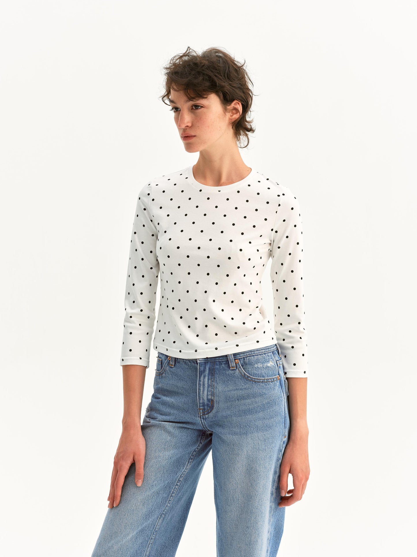 Polka-Dot 3/4 Sleeve Slim Top
