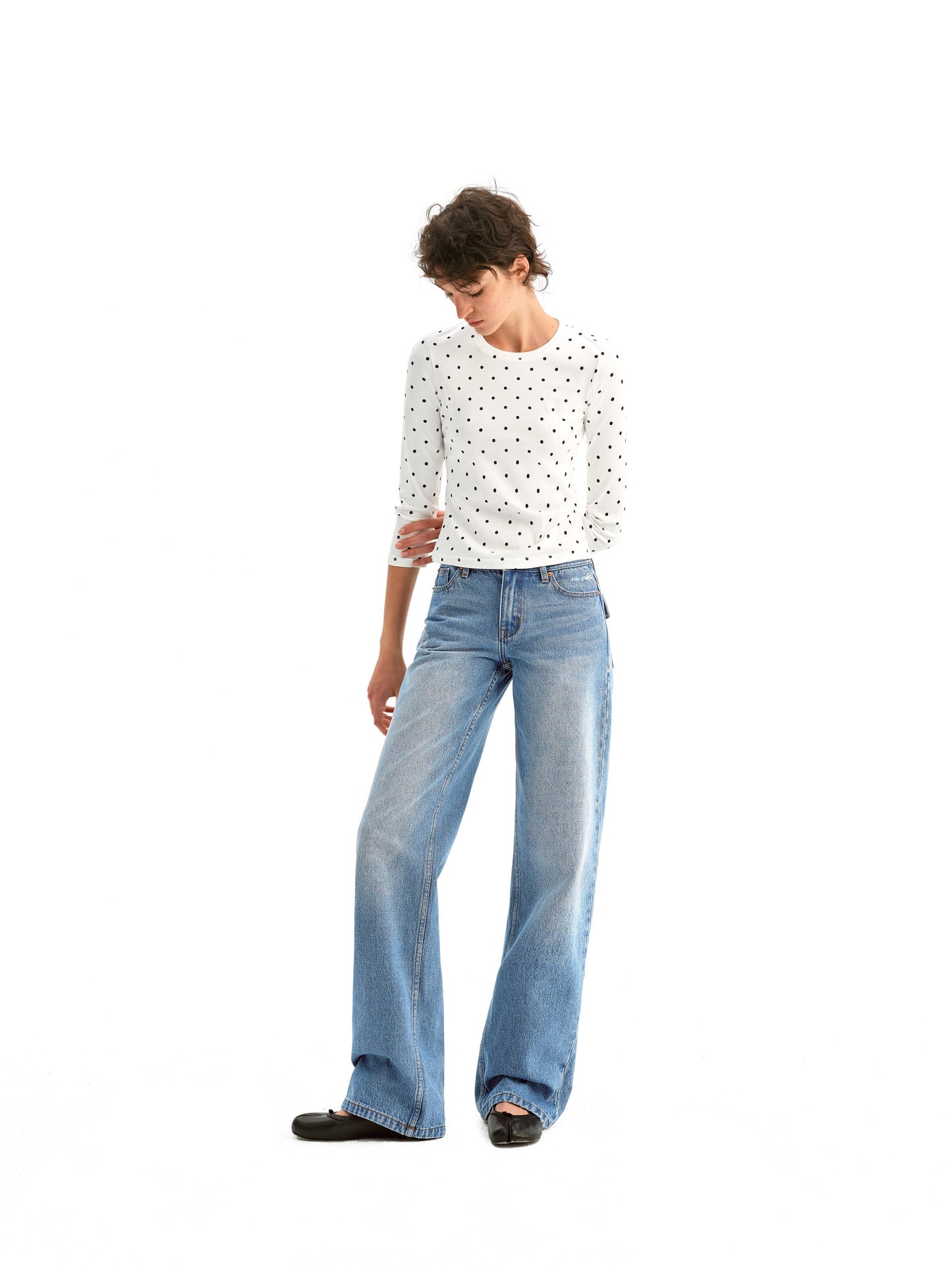 Polka-Dot 3/4 Sleeve Slim Top