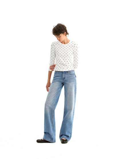 Polka-Dot 3/4 Sleeve Slim Top