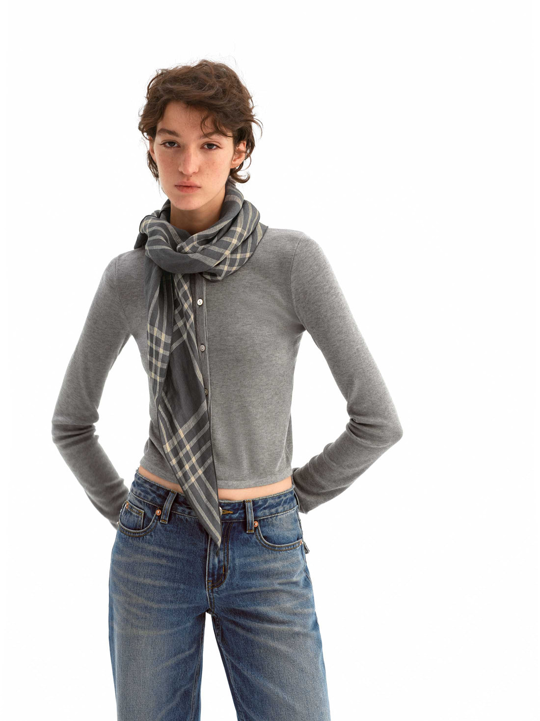 Cloud-Soft Linen Check Triangle Scarf