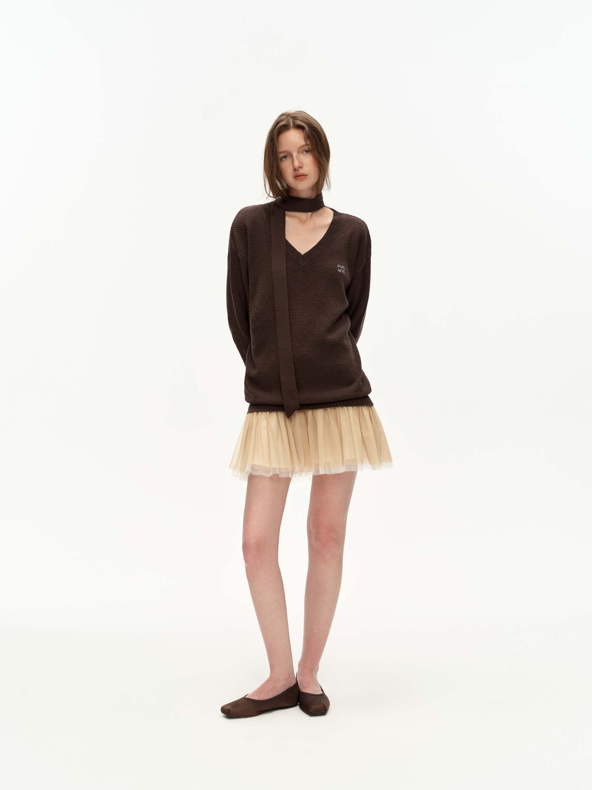 Sheer-Layer Knit Dress BROWN / L (6) Sheer-Layer Knit Dress BROWN / L (6)