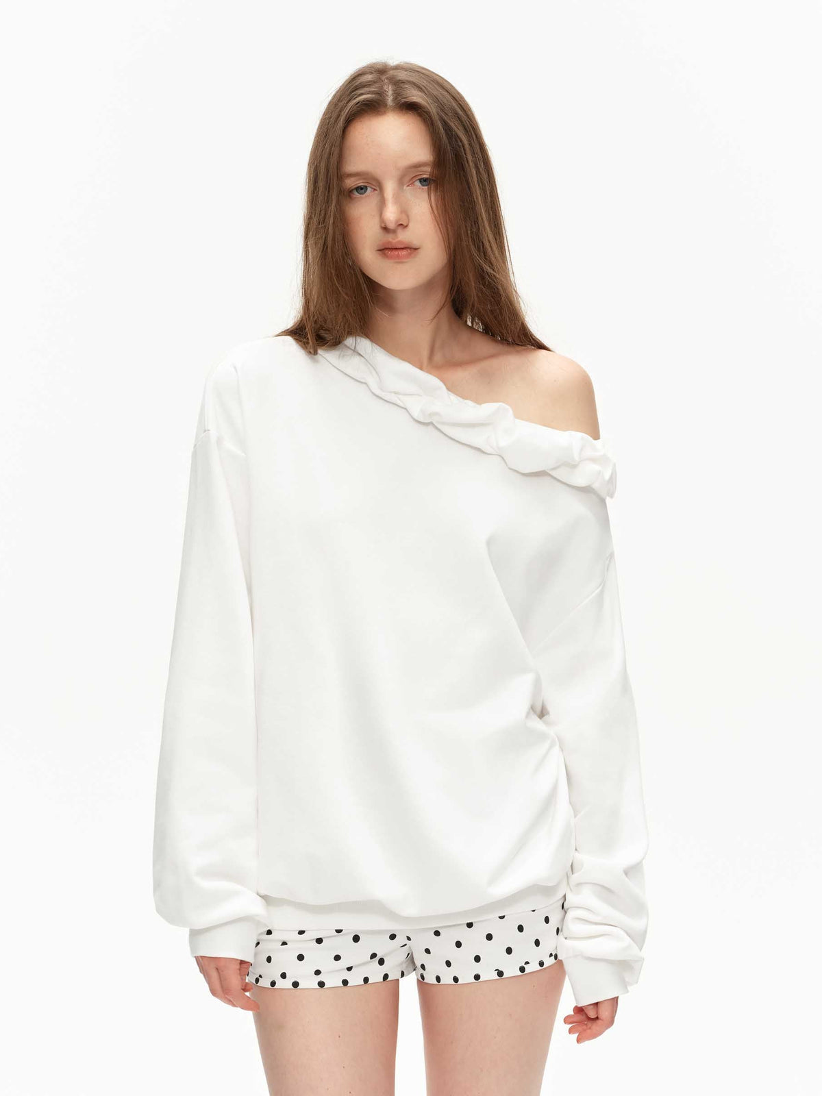 Off-Shoulder Ruffle Sweatshirt