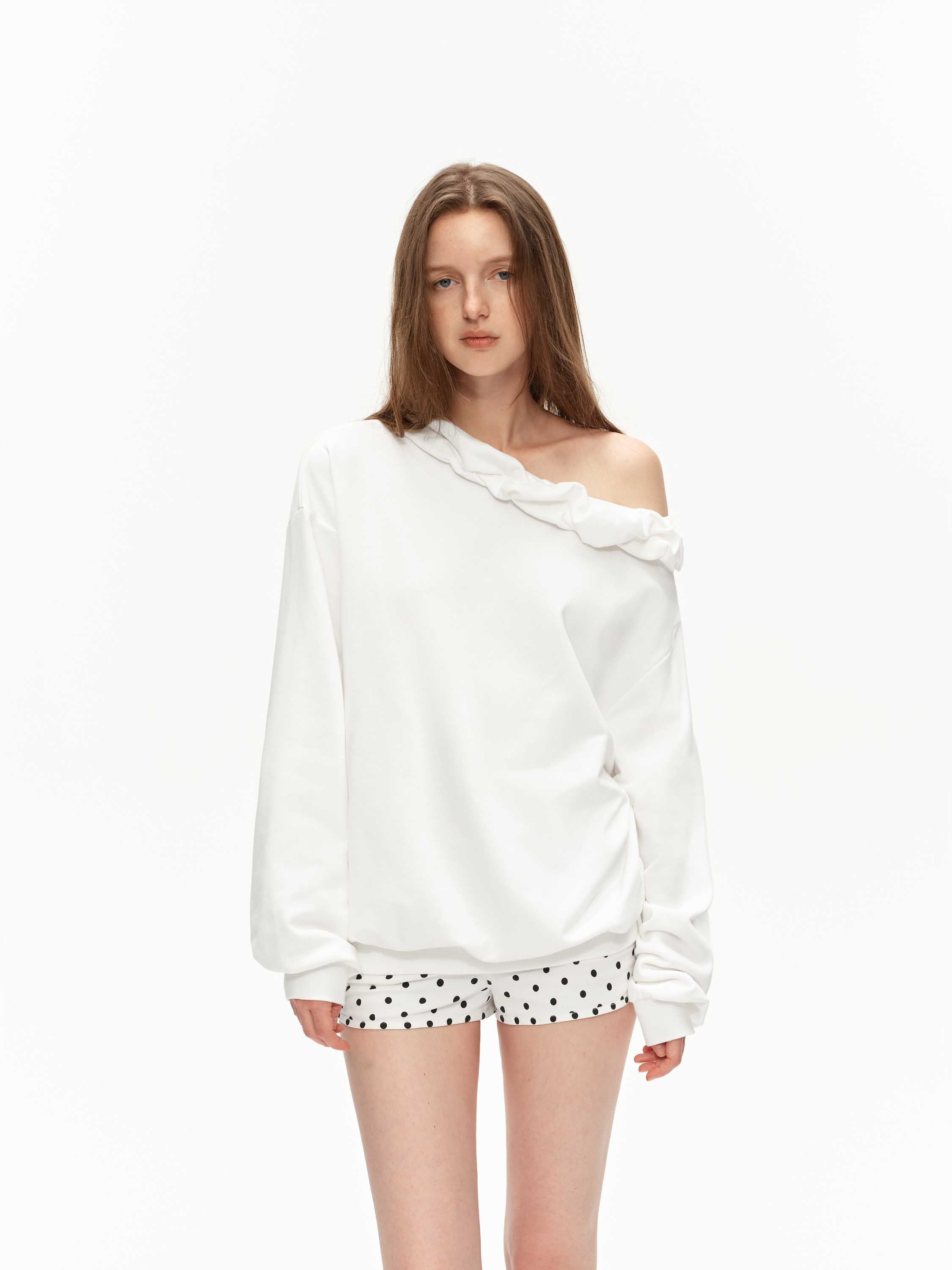 Off-Shoulder Ruffle Sweatshirt