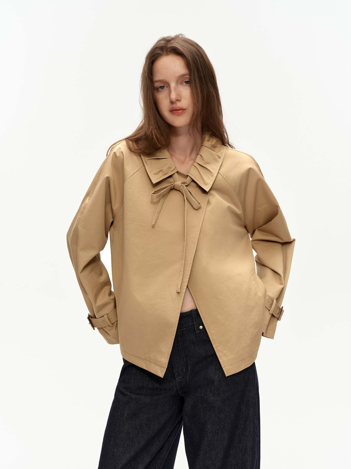 Bow-Tie Cropped Trench Jacket