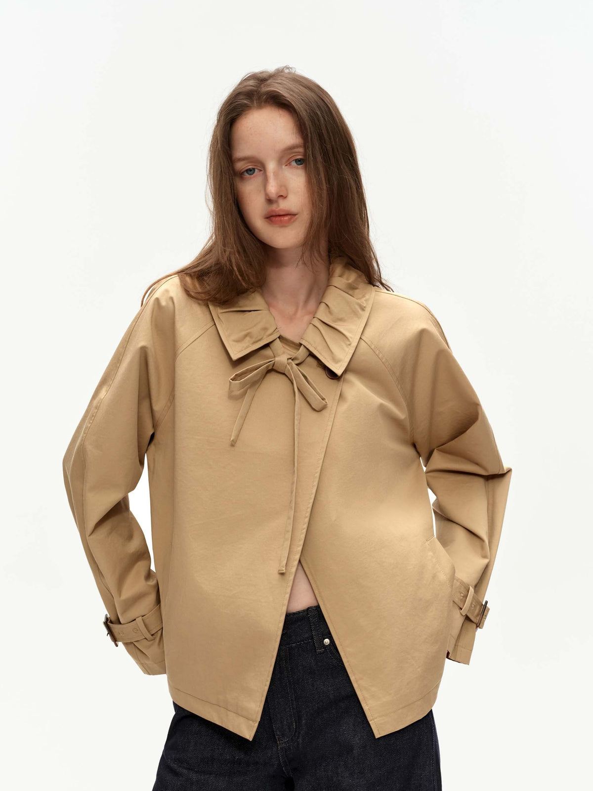 Bow-Tie Cropped Trench Jacket