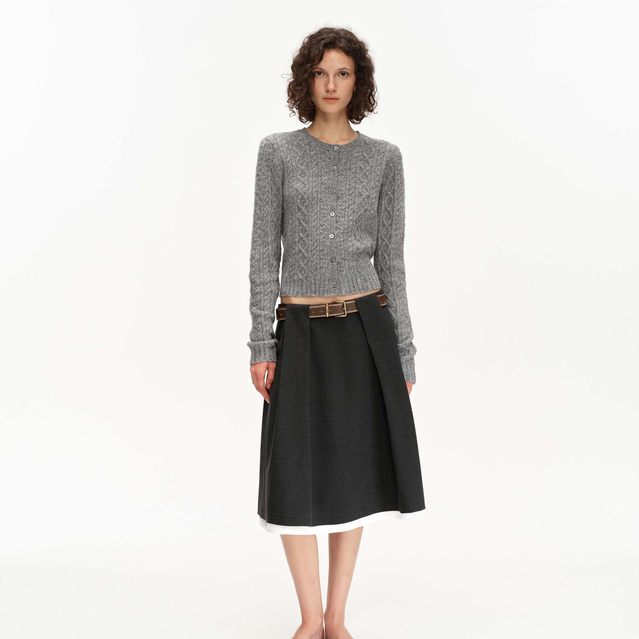 Pleated Half Skirt With Belt Loops